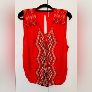 Free People new embroidered orange top L